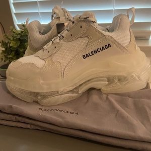 BALENCIAGA Fabric Mesh Clear Sole Womens Triple S Sneakers 38Whit